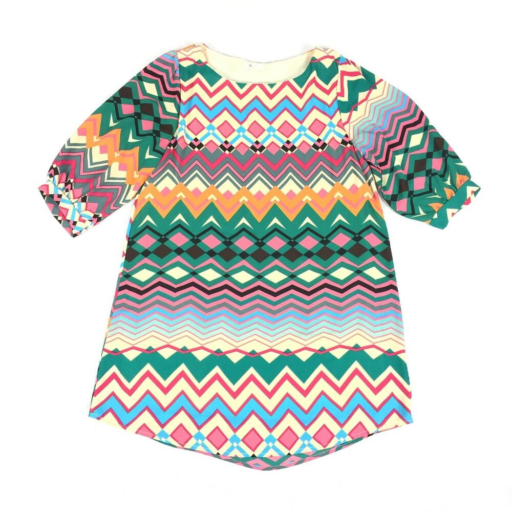 Everly Chevron Print Dress Size Medium Womens Zig Zag Print Tunic M